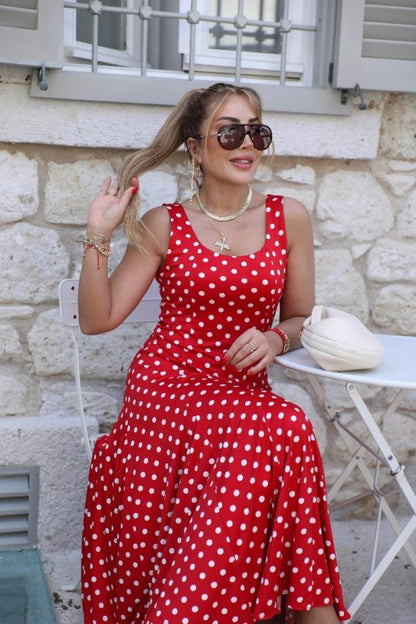 Kadın Askılı Yuvarlak Yakalı Uzun Süprem Elbise
