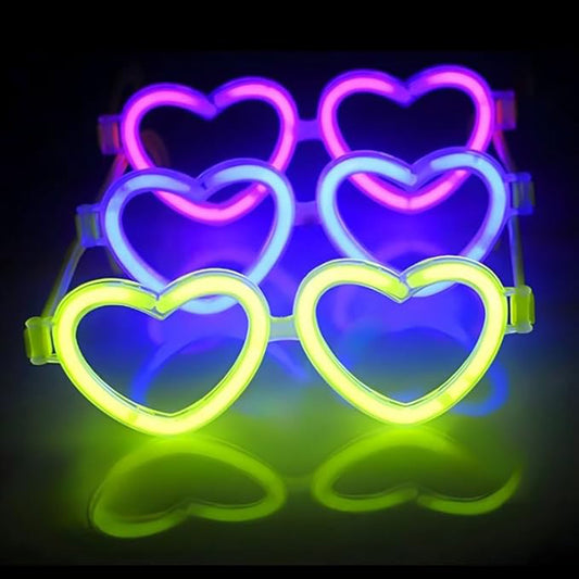 Glow Kalpli Fosforlu Gözlük 6 lı Renkli Set - Neon Parti (5347)