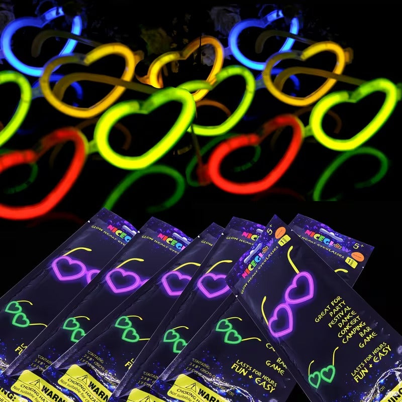 Glow Heart Phosphorescent Glasses 6-Color Set - Neon Party (5347)