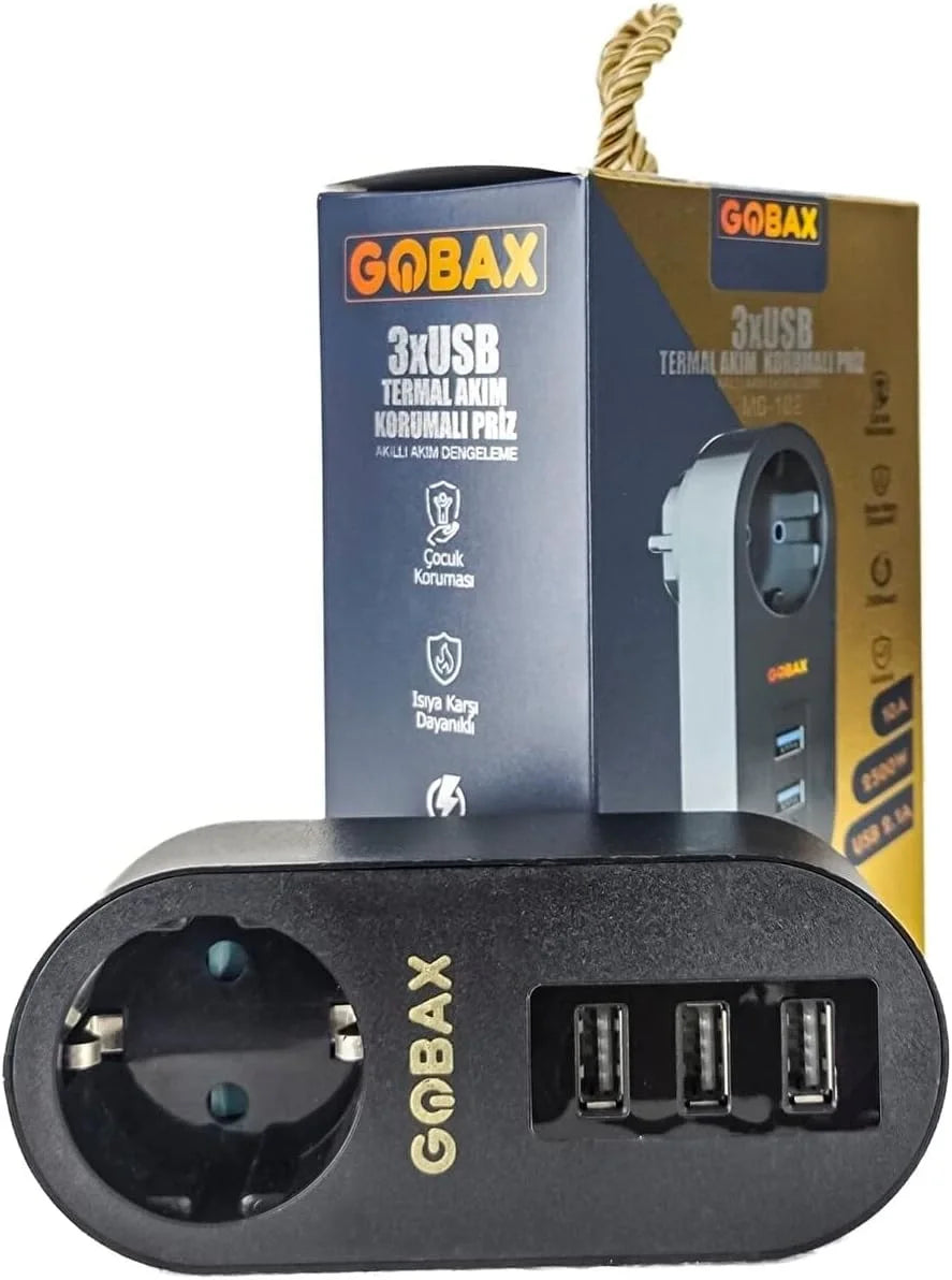 قابس ذكي Gobax للحماية من التيار الحراري مع 3 منافذ USB، حماية للأطفال، إضاءة LED، مقاوم للحرارة العالية (5347)