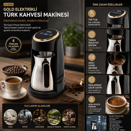 GOLD ELEKTRİKLİ TÜRK KAHVESİ MAKİNESİ 4 FİNCAN SESLİ UYARI - TAŞMA ÖNLEYİCİ SİSTEM SCM-2984 (5347)