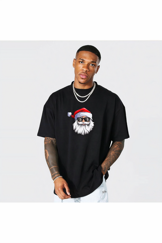 Gözlüklü Noel Baba T-shirt - Siyah