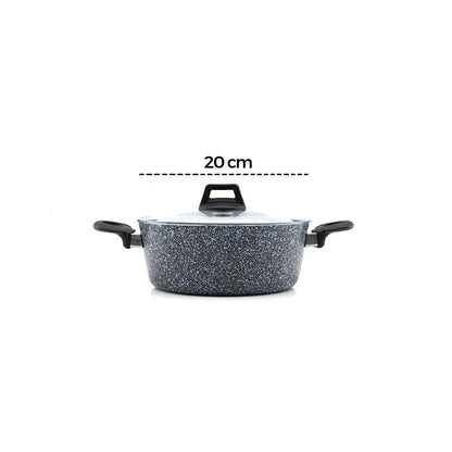 GRİ 7 PARÇA GRANİT TENCERE - TAVA SETİ 20-24CM DERİN - 27CM BASIK CAM KAPAK TENCERE - 26CM TAVA (5347)