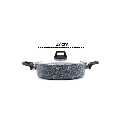 GRİ 7 PARÇA GRANİT TENCERE - TAVA SETİ 20-24CM DERİN - 27CM BASIK CAM KAPAK TENCERE - 26CM TAVA (5347)