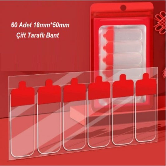 60 Parça Kolay Açılır Güçlü Çift Taraflı Bant 18mmx50mm