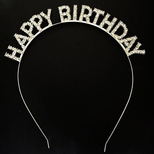 Gümüş Kristal Taşlı Happy Birthday Doğum Günü Tacı İthal Ürün A Kalite 17x16 cm (5347)