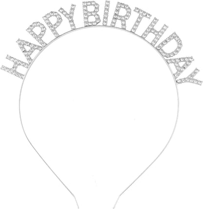 Silver Crystal Stone Happy Birthday Crown