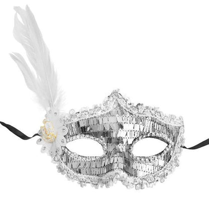 White Silver Feather Party Mask