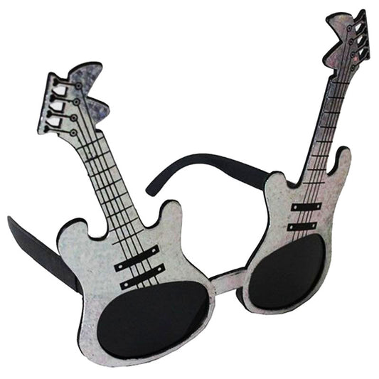 Gümüş Renk Rockn Roll Gitar Şekilli Parti Gözlüğü 15x15 cm (5347)