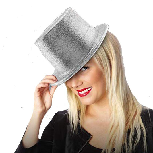 Plastic Party Hat Silver Glitter