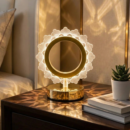Güneş Şeklinde Kristal LED Masa Lambası - Dokunmatik, 3 Renk Işık Modlu, Şarjlı Mini Dekoratif Gece Lambası (5347)