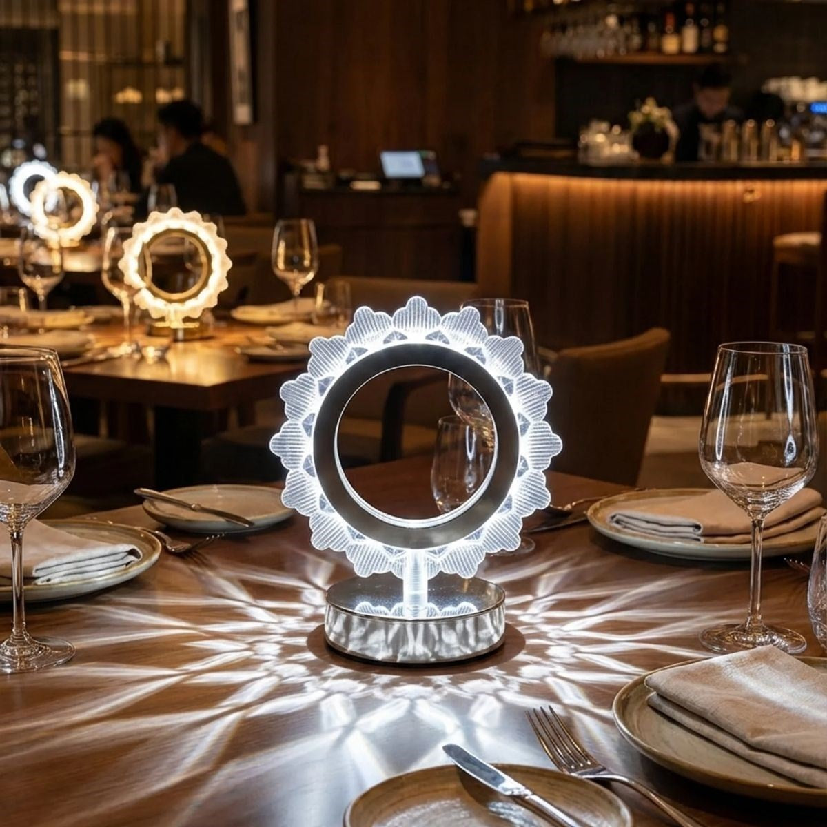 Güneş Şeklinde Kristal LED Masa Lambası - Dokunmatik, 3 Renk Işık Modlu, Şarjlı Mini Dekoratif Gece Lambası (5347)
