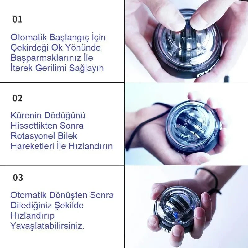 Gyro Ball El Bilek Egzersiztopu Otomatik Jiroskop Kol Kuvvet Spor Ekipmanı (5347)