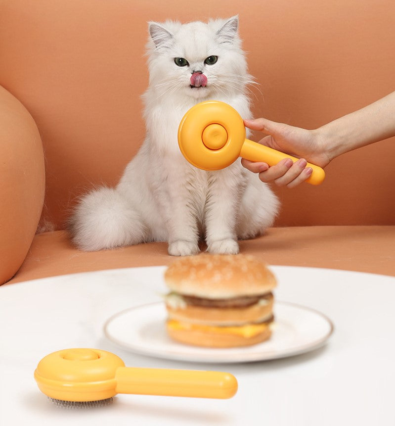 Self-Cleaning Hamburger-Shaped Pet Brush (5347)