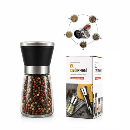 HAND GRINDER KÜÇÜK CAM HAZNELİ - PLS.KAPAKLI - KROM BELLİ TUZ - BAHARAT ÖĞÜTÜCÜ (5347)