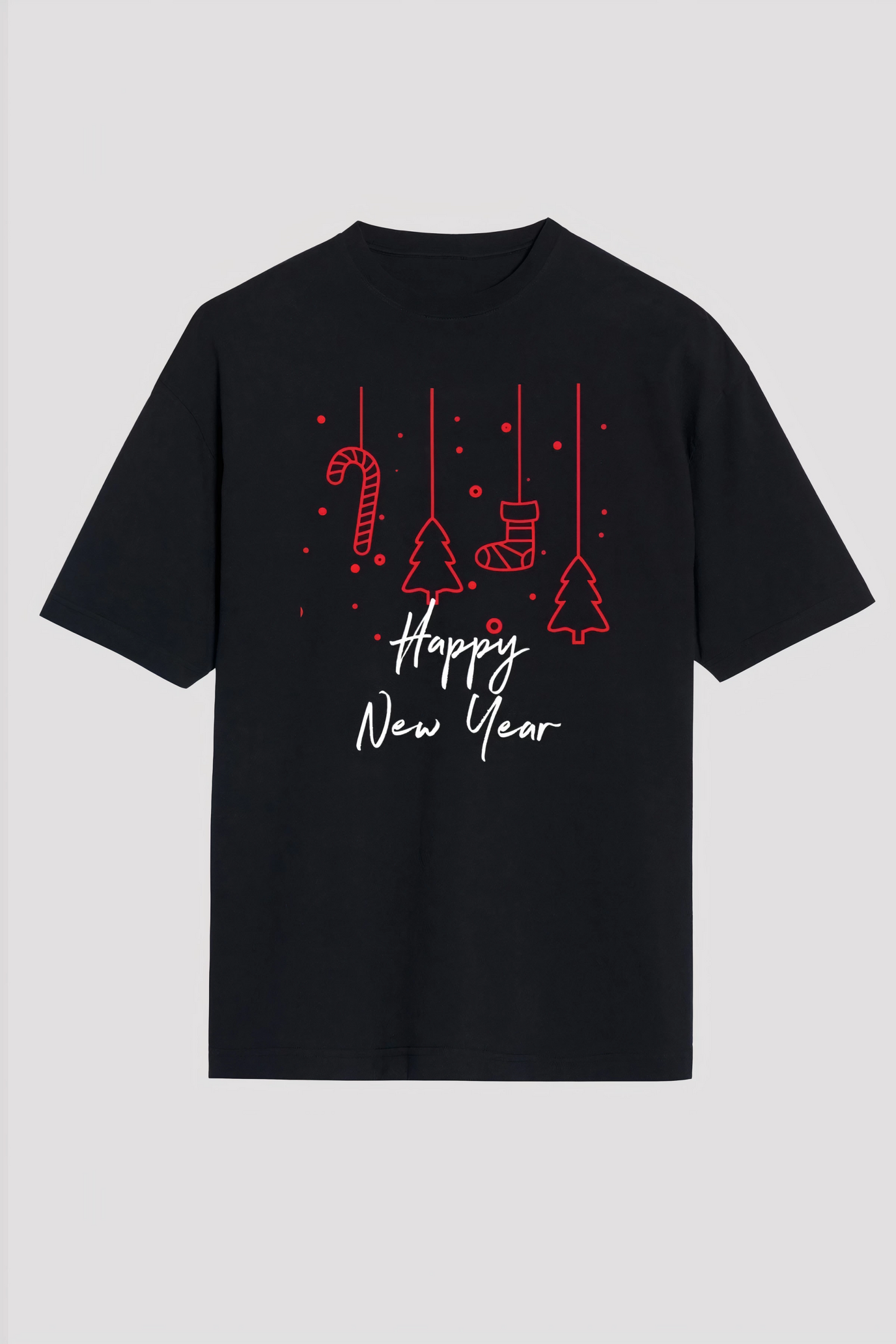 تيشيرت مطبوع عليه "Happy New Year" - أسود
