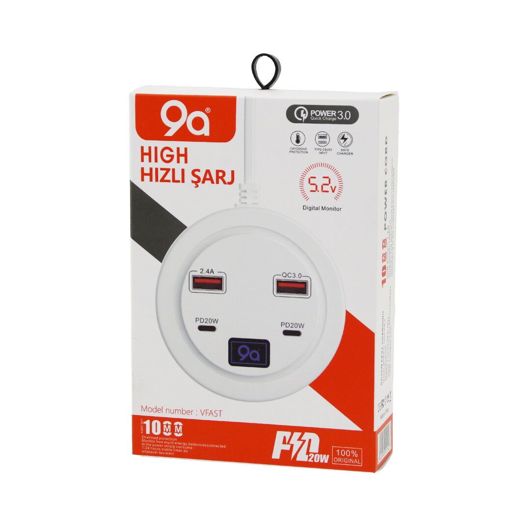 HIGH POWER 3.0 VFAST KY-100 شاحن متعدد = 4 منافذ شحن سريع عدد 2 - PD20W = TYPE-C - 2.1A + QC3.0 = USB 2.4W (5347)