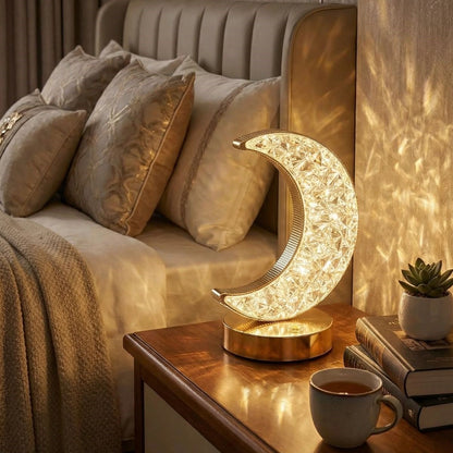 Hilal AY Model Kristal LED Masa Lambası - Dokunmatik, 3 Renk Işık Modlu, Şarjlı Mini Dekoratif Gece Lambası (5347)