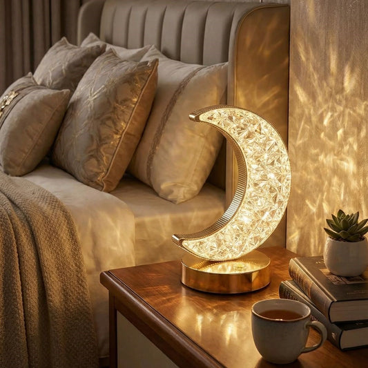 Hilal AY Model Kristal LED Masa Lambası - Dokunmatik, 3 Renk Işık Modlu, Şarjlı Mini Dekoratif Gece Lambası (5347)