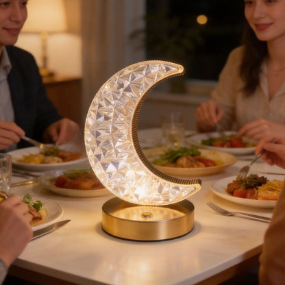 Hilal AY Model Kristal LED Masa Lambası - Dokunmatik, 3 Renk Işık Modlu, Şarjlı Mini Dekoratif Gece Lambası (5347)