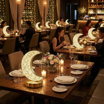 Hilal AY Model Kristal LED Masa Lambası - Dokunmatik, 3 Renk Işık Modlu, Şarjlı Mini Dekoratif Gece Lambası (5347)