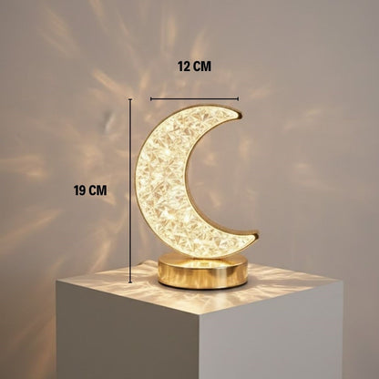 Hilal AY Model Kristal LED Masa Lambası - Dokunmatik, 3 Renk Işık Modlu, Şarjlı Mini Dekoratif Gece Lambası (5347)