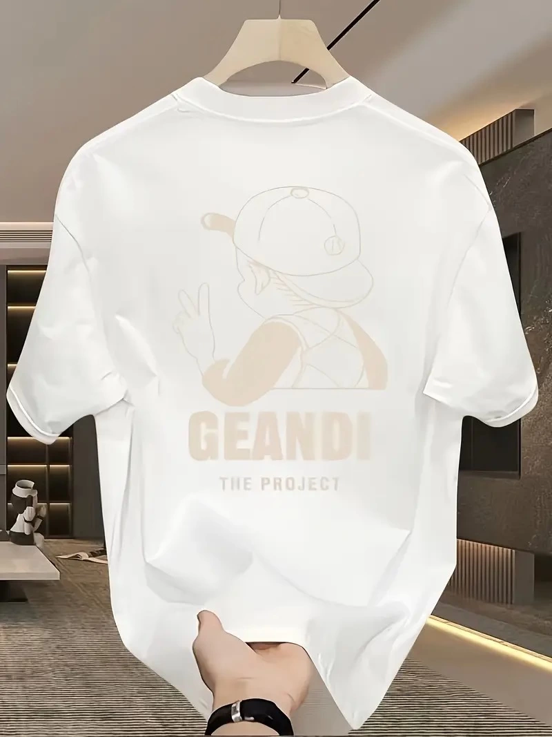 تي شيرت قطن بقصة واسعة - مطبوع بعبارة "GANDHI The Project"، أبيض، بقصة مريحة، أكمام قصيرة، ملابس يومية، تي شيرت للاستخدام اليومي - أبيض