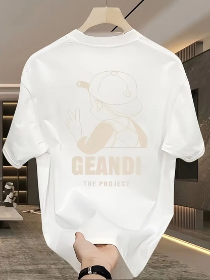 تي شيرت قطن بقصة واسعة - مطبوع بعبارة "GANDHI The Project"، أبيض، بقصة مريحة، أكمام قصيرة، ملابس يومية، تي شيرت للاستخدام اليومي - أبيض