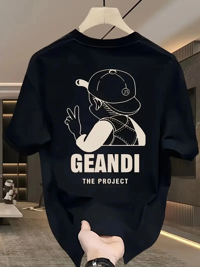 Relaxed Fit Cotton T-Shirt - "GANDHI The Project" Print, Black, Relaxed Fit, Short Sleeve, Casual Wear, Everyday T-Shirt - Black