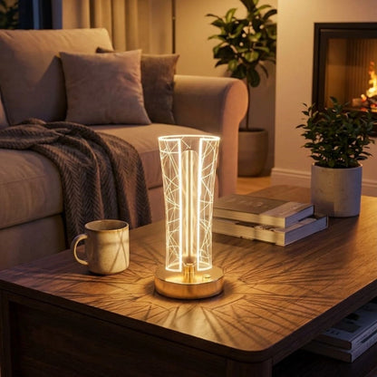 İki Yandan Kavisli Silindirik Geometrik Çizgi Model Kristal LED Masa Lambası - Dokunmatik, 3 Renk Işık Modlu, Şarjlı Dekoratif Gece Lambası (5347)