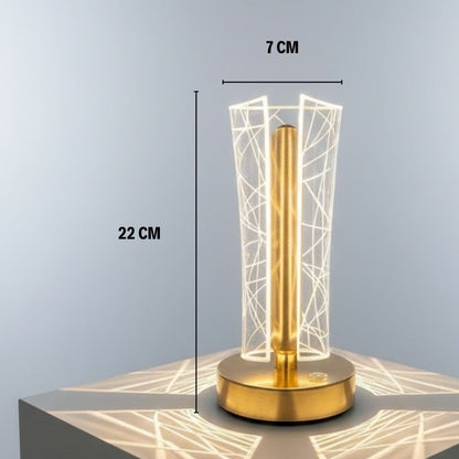 İki Yandan Kavisli Silindirik Geometrik Çizgi Model Kristal LED Masa Lambası - Dokunmatik, 3 Renk Işık Modlu, Şarjlı Dekoratif Gece Lambası (5347)