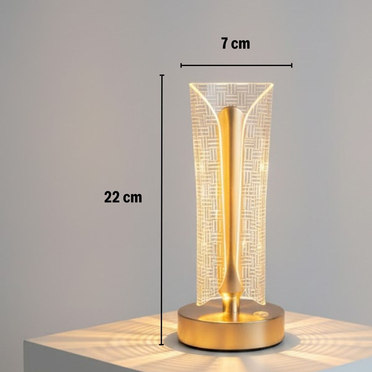 İki Yandan Kavisli Silindirik Çizgi Model Kristal LED Masa Lambası - Dokunmatik, 3 Renk Işık Modlu, Şarjlı Dekoratif Gece Lambası (5347)