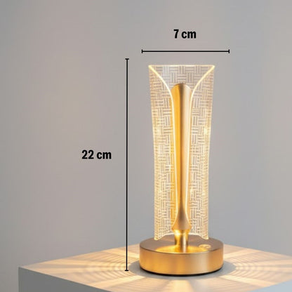 İki Yandan Kavisli Silindirik Çizgi Model Kristal LED Masa Lambası - Dokunmatik, 3 Renk Işık Modlu, Şarjlı Dekoratif Gece Lambası (5347)