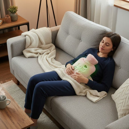 Işıklı Ayıcıklı Figürlü Pembe Peluş Sıcak Su Torbası 1 Lt - Yumuşak Kılıf, Uzun Süre Sıcak Tutan Termal Su Torbası (5347)