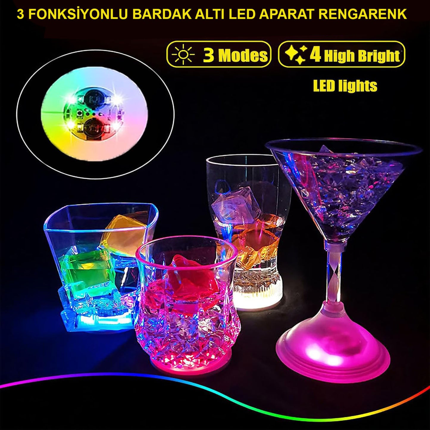 قاعدة أكواب مضيئة لاصقة بثلاثة أوضاع LED