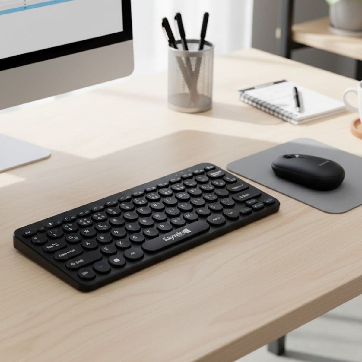 Kablosuz Lacivert Bluetooth Klavye Mouse Seti - Yuvarlak Tuşlu Tasarım, Türkçe Q Dizilim, Taşınabilir, Ev ve Ofis Kullanımına Uygun (5347)