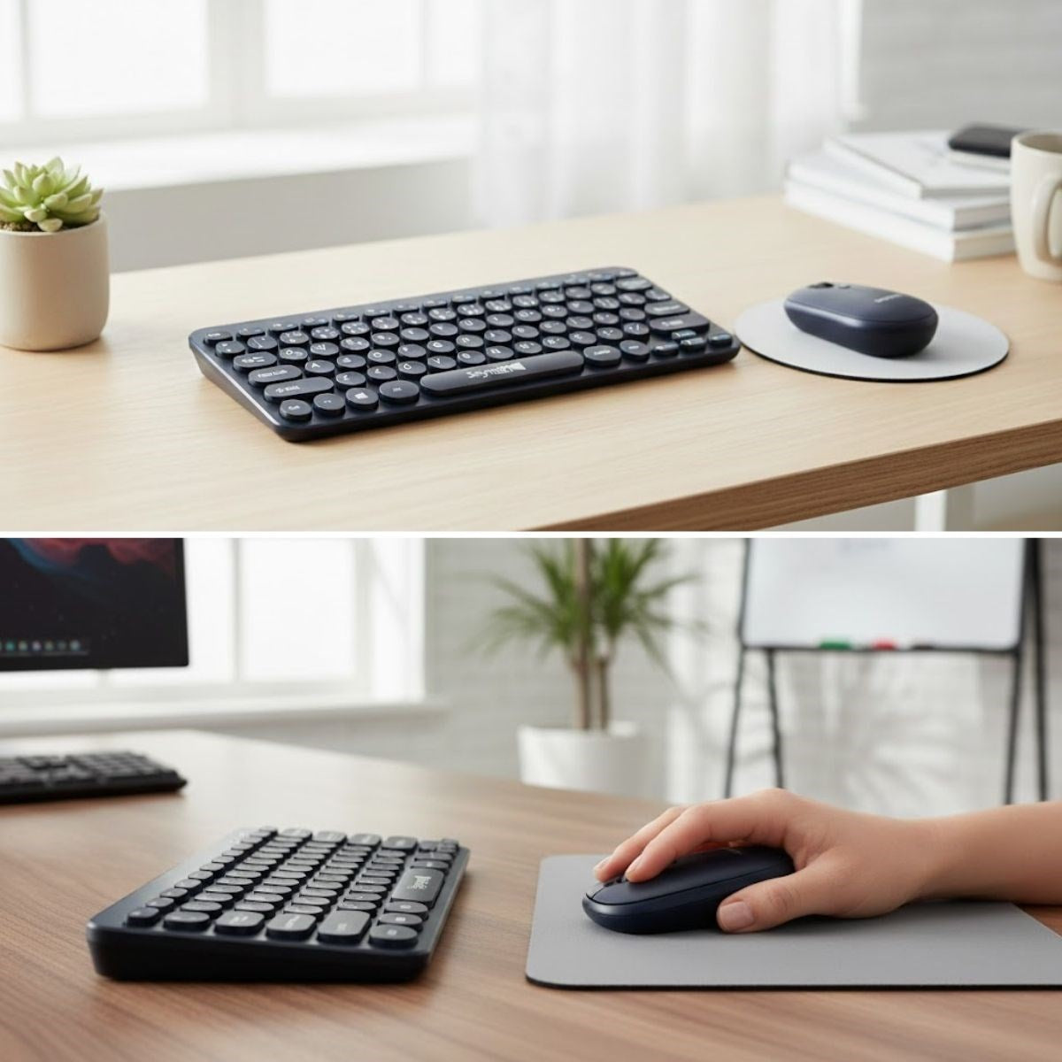 Kablosuz Lacivert Bluetooth Klavye Mouse Seti - Yuvarlak Tuşlu Tasarım, Türkçe Q Dizilim, Taşınabilir, Ev ve Ofis Kullanımına Uygun (5347)