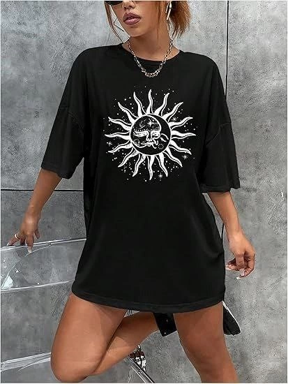Women's Crew Neck Printed T-shirt - Black