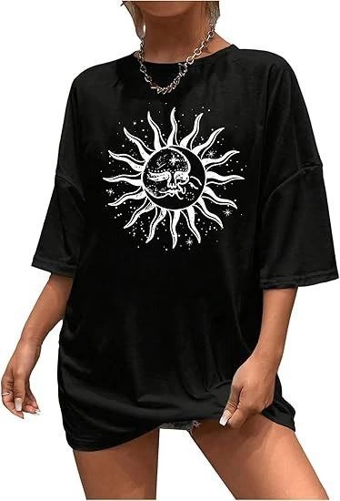 Women's Crew Neck Printed T-shirt - Black