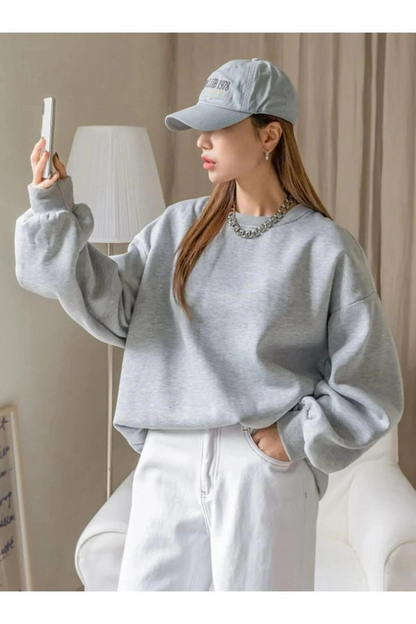 Women's Plain Crew Neck Sweatshirt - Grey