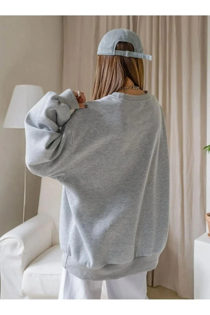 Women's Plain Crew Neck Sweatshirt - Grey