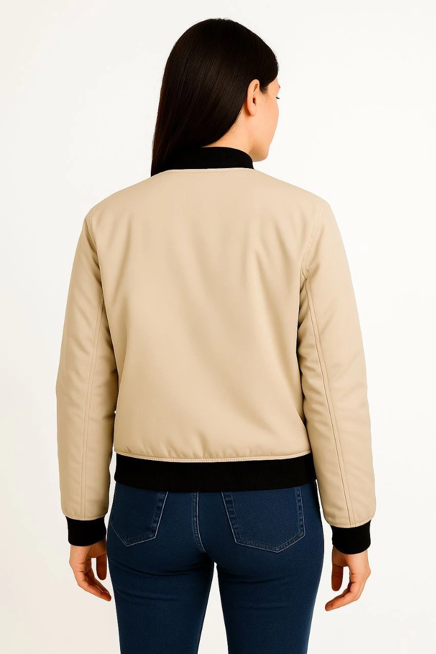 Kadın Bomber Mont Ceket - Fermuarlı, Kapitone İçi Astarlı, Su İtici Kumaş, Regular Fit, Yandan Cepli, Günlük Bahar & Kış Şık Rahat Stil - bej