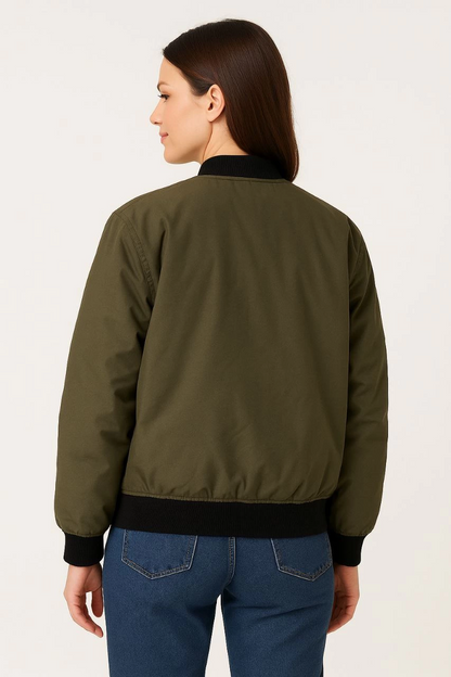 Kadın Bomber Mont Ceket - Fermuarlı, Kapitone İçi Astarlı, Su İtici Kumaş, Regular Fit, Yandan Cepli, Günlük Bahar & Kış Şık Rahat Stil - Haki