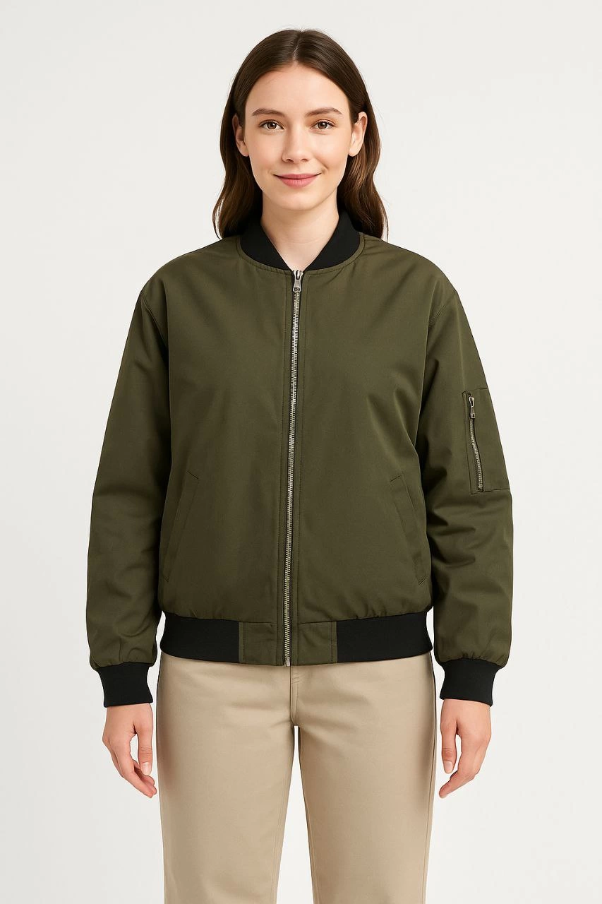 Kadın Bomber Mont Ceket - Fermuarlı, Kapitone İçi Astarlı, Su İtici Kumaş, Regular Fit, Yandan Cepli, Günlük Bahar & Kış Şık Rahat Stil - Haki