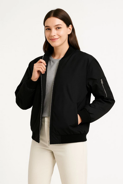 Kadın Bomber Mont Ceket - Fermuarlı, Kapitone İçi Astarlı, Su İtici Kumaş, Regular Fit, Yandan Cepli, Günlük Bahar & Kış Şık Rahat Stil - Siyah