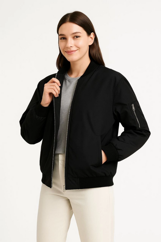 Kadın Bomber Mont Ceket - Fermuarlı, Kapitone İçi Astarlı, Su İtici Kumaş, Regular Fit, Yandan Cepli, Günlük Bahar & Kış Şık Rahat Stil - Siyah