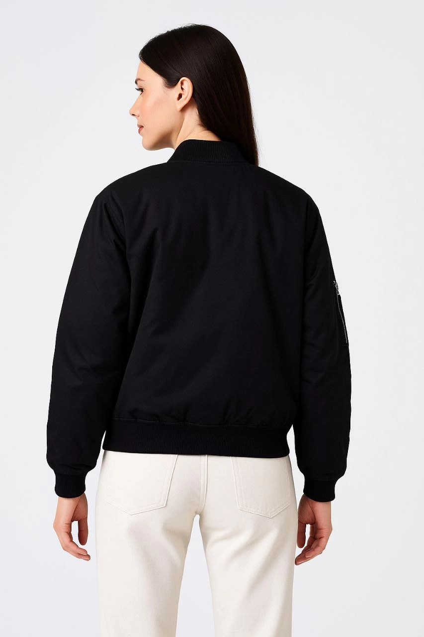 Kadın Bomber Mont Ceket - Fermuarlı, Kapitone İçi Astarlı, Su İtici Kumaş, Regular Fit, Yandan Cepli, Günlük Bahar & Kış Şık Rahat Stil - Siyah