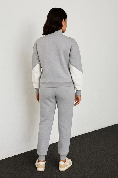 Kadın Premium Parçalı Eşofman Takım - Dik Yaka Fermuarlı Sweatshirt - Gri