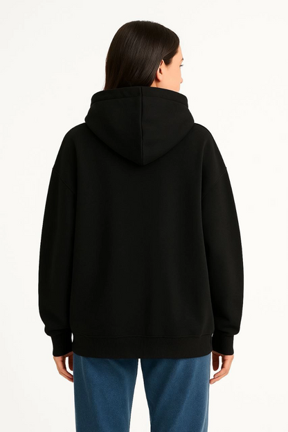 Women's Samurai Ninja Double Hooded Mask Detail Zippered Kangaroo Pocket Hoodie - Black