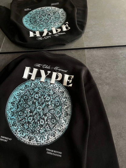 Women's Three-Thread Crew Neck Printed Sweatshirt - Black
